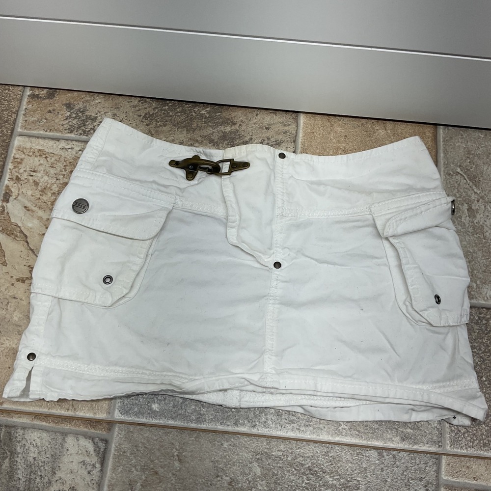 Ralph Lauren White Cotton Cargo Mini Skirt Lobster Clasp Utility Size 10